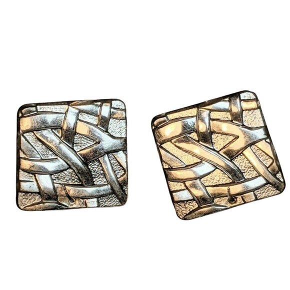 Silver Square Knot & Crystal Stud Pierced Earrings Set Of 3 A280 - Picture 3 of 14